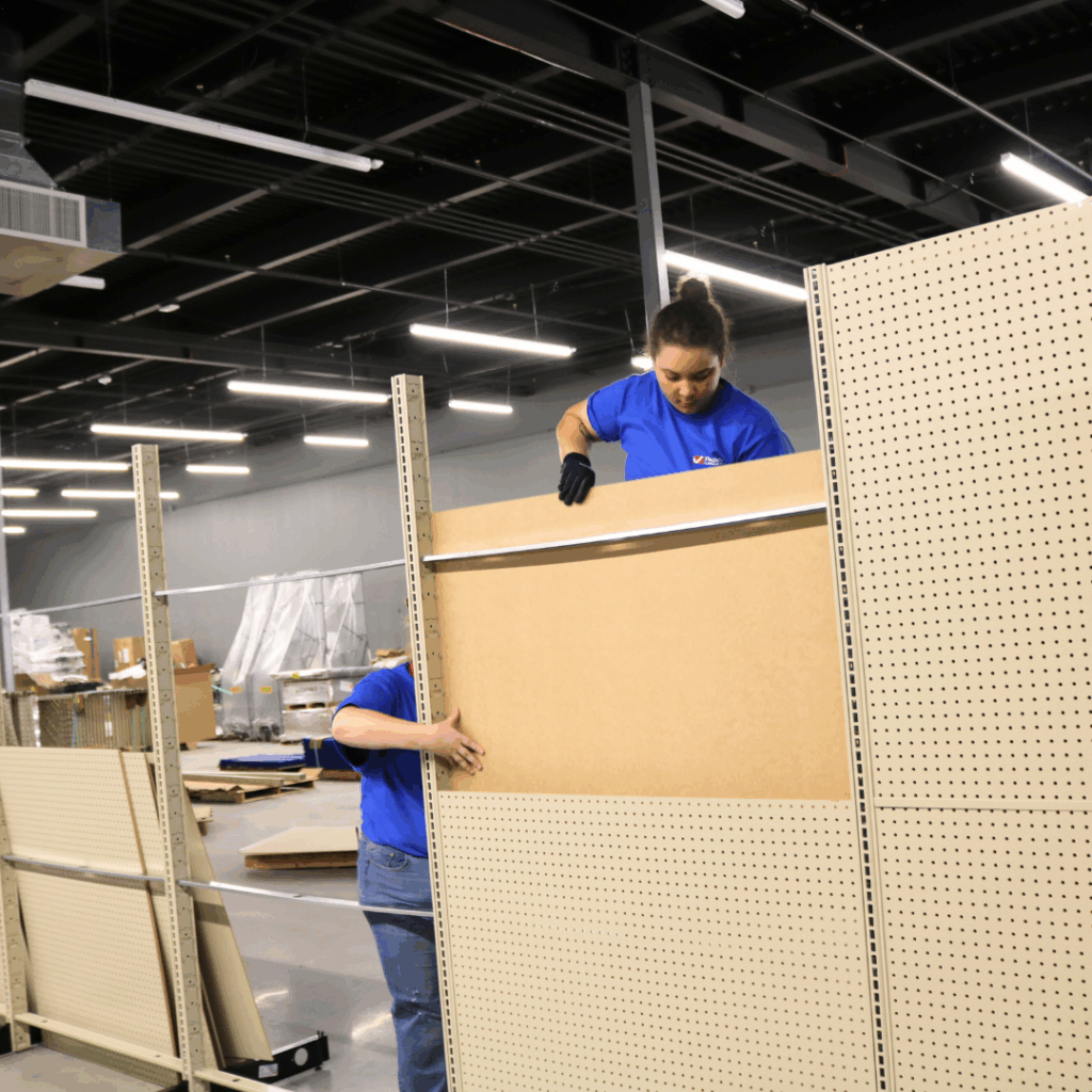 ProVantage installer setting new shelving to support post-holiday retail assessments